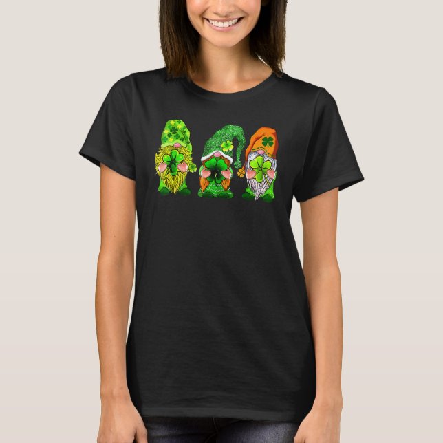 Three Gnomes Lucky Clover Leaf Shamrock St Patrick T-Shirt (Front)