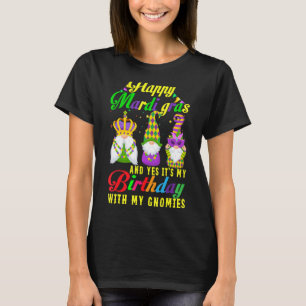 Three Gnomes Mardi Gras Holding Mask Bday Gnome T-Shirt