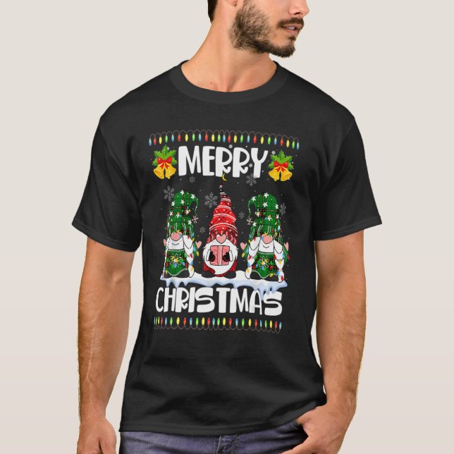 Three Gnomes Matching Family Merry Christmas Tree  T-Shirt (Front)