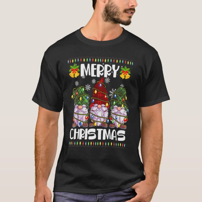 Three Gnomes Matching Family Merry Christmas Tree  T-Shirt (Front)