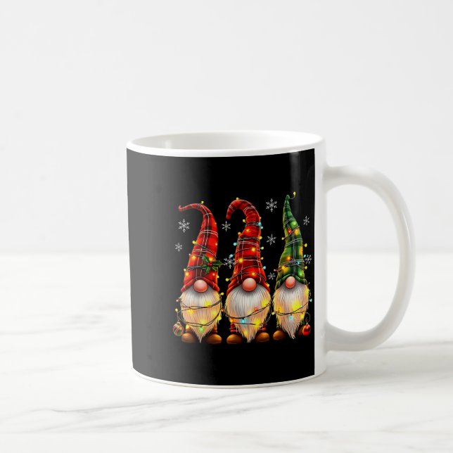 Three Gnomes Men Women Buffalo Plaid Red Christmas Coffee Mug (Right)