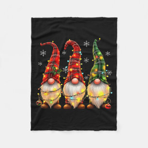 Three Gnomes Men Women Buffalo Plaid Red Christmas Fleece Blanket