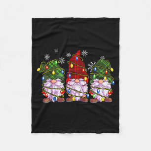 Three Gnomes Men Women Buffalo Plaid Red Christmas Fleece Blanket