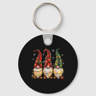 Three Gnomes Men Women Buffalo Plaid Red Christmas Key Ring