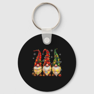 Three Gnomes Men Women Buffalo Plaid Red Christmas Key Ring