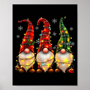 Three Gnomes Men Women Buffalo Plaid Red Christmas Poster
