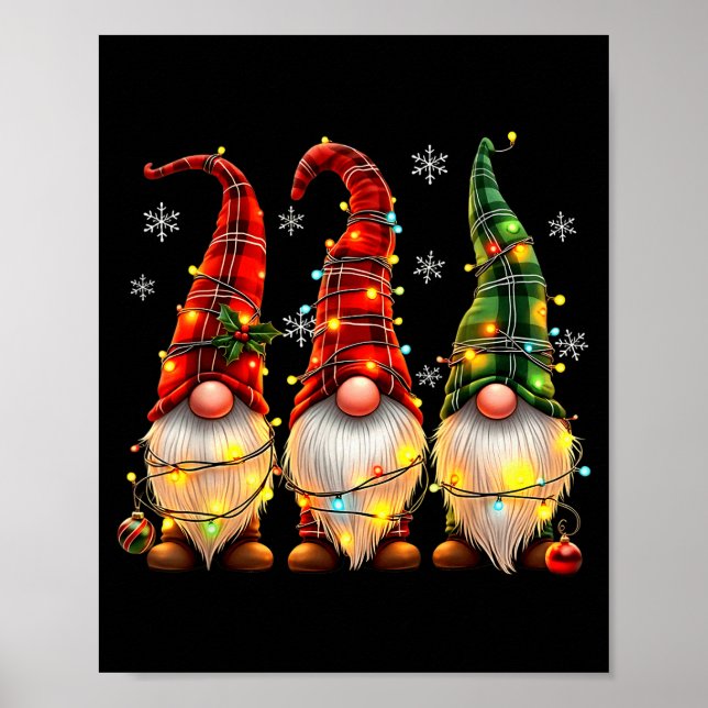 Three Gnomes Men Women Buffalo Plaid Red Christmas Poster (Front)