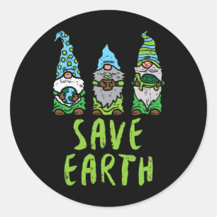 Three Gnomes Plant Turtle Save Earth Gardening Gar Classic Round Sticker