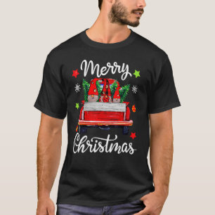 Three Gnomes Red Truck  Merry Christmas Tree T-Shirt