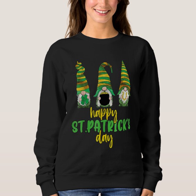 Three Gnomes Shamrock Happy St Patrick's Day Go Lu Sweatshirt (Front)