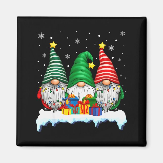 Three Gnomes Tree Lights Men Women Matching Xmas H Magnet (Front)