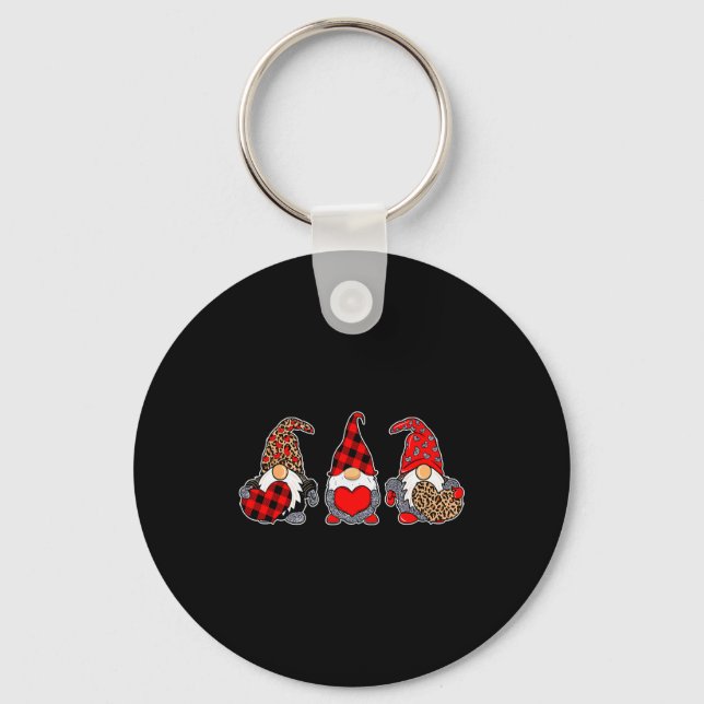 Three Gnomes Valentine Plaid Buffalo Leopard Coupl Key Ring (Front)