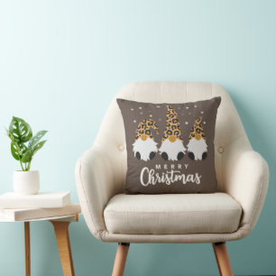 Three Gnomes With Leopard Plaid Gnome Christmas Cushion