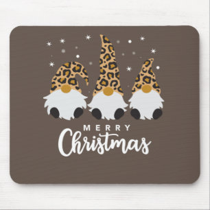 Three Gnomes With Leopard Plaid Gnome Christmas Mouse Pad