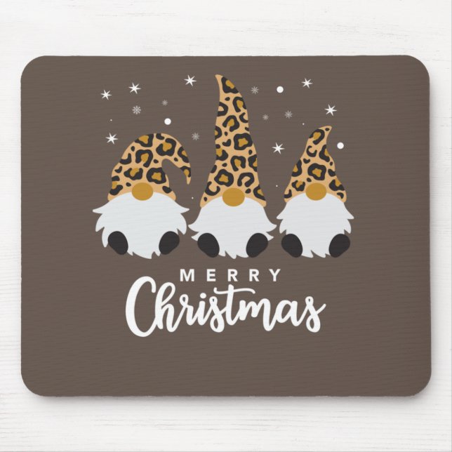 Three Gnomes With Leopard Plaid Gnome Christmas Mouse Pad (Front)