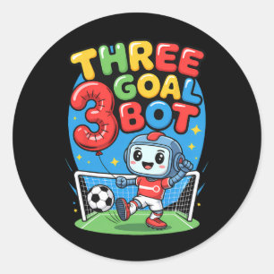Three Goal Bot Soccer Lover 3th Birthday Classic Round Sticker