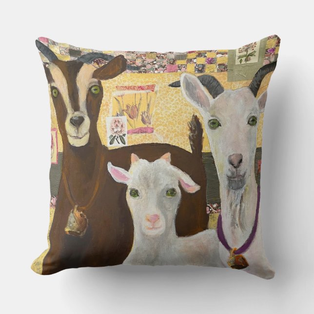 Three Goats Throw Pillow (Front)