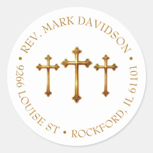 Three Gold Crosses Religious Address Classic Round Sticker