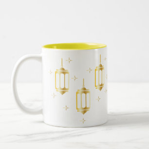 Three gold Lanterns Surrounded with Stars  Two-Tone Coffee Mug