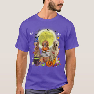 Three Golden Retriever Dogs Witch Scary Mummy Hall T-Shirt