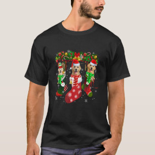 Three Golden Retriever In Socks Christmas Santa Ha T-Shirt