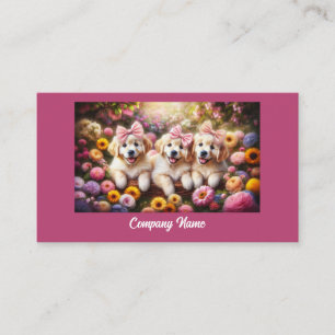 Three Golden Retriever Puppies with Flowers Business Card
