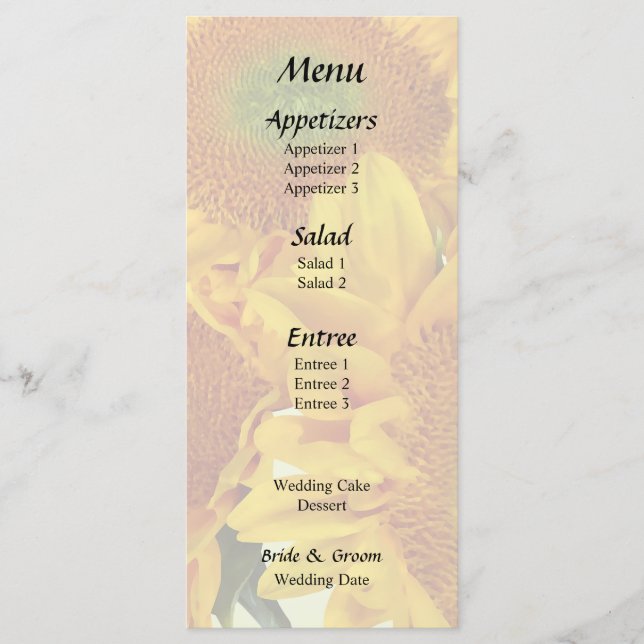 Three Golden Sunflowers Menu (Front)