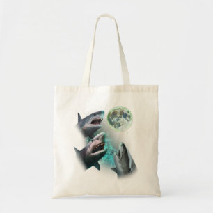 Three Great White Sharks Howl at Moon 3 Wolfs Funn Tote Bag