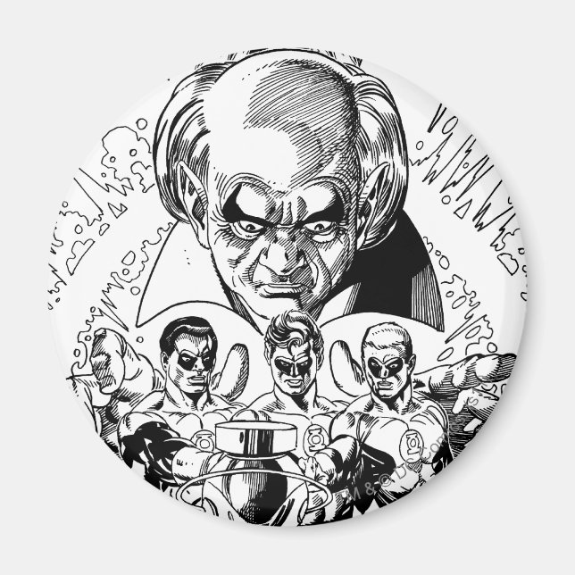 Three Green Lanterns Comic Cover, Black and White Magnet (Front)