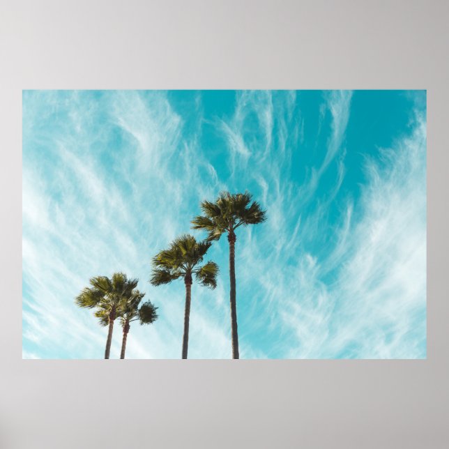 Three green leaf trees below cirus clouds poster (Front)