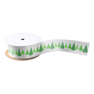 Three Green Watercolor Polka Dot Trees Satin Ribbon