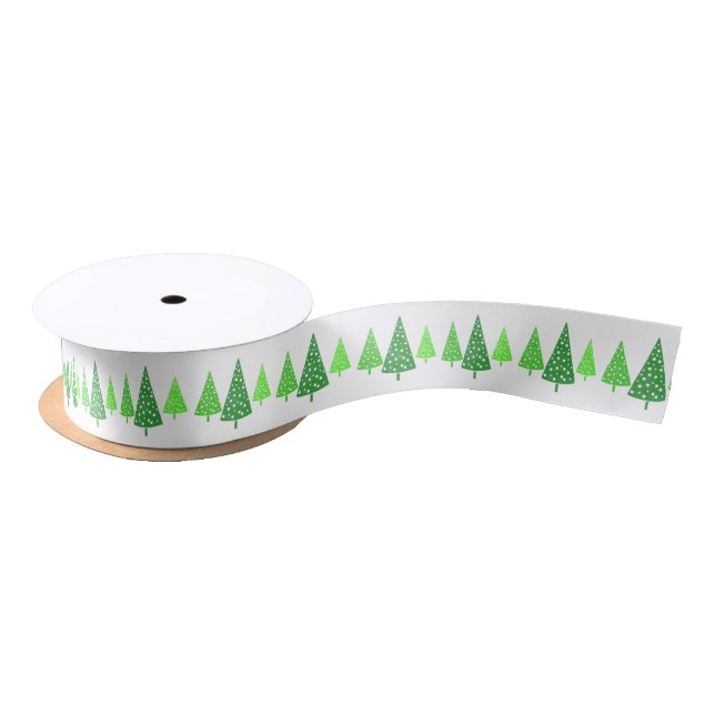 Three Green Watercolor Polka Dot Trees   Satin Ribbon (Spool)