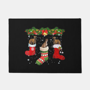 Three Greyhound Dog In Sock Christmas Santa Doormat