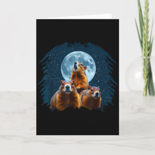 Three Groundhog Head And Moon Happy Groundhog Day Card