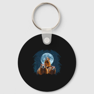 Three Groundhog Head And Moon Happy Groundhog Day Key Ring