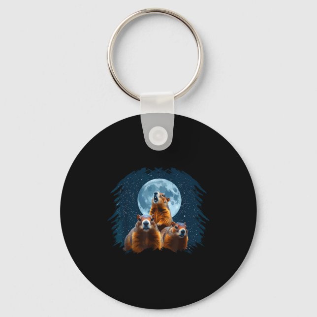 Three Groundhog Head And Moon Happy Groundhog Day  Key Ring (Front)