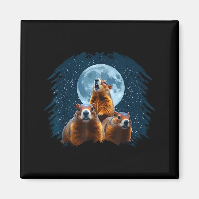 Three Groundhog Head And Moon Happy Groundhog Day  Magnet (Front)