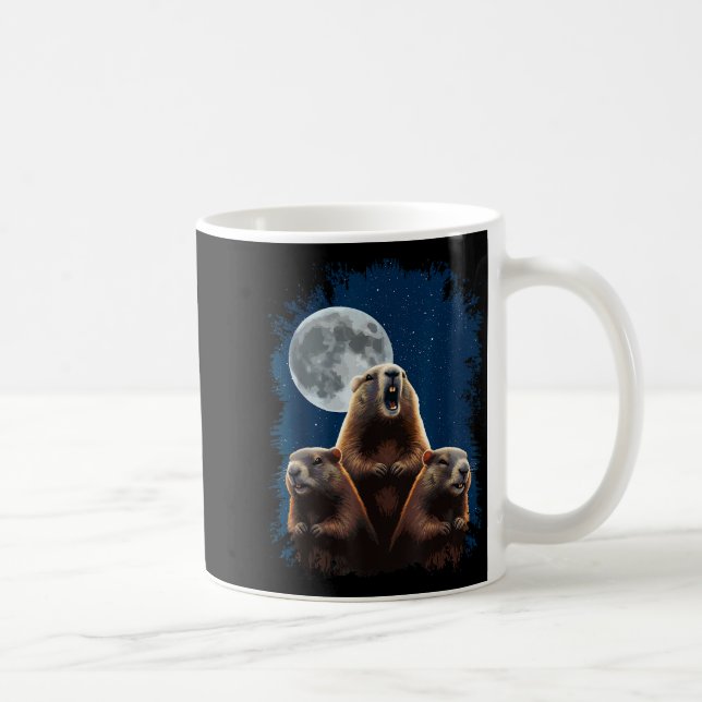 Three Groundhogs And A Moon Funny Groundhog Day  Coffee Mug (Right)