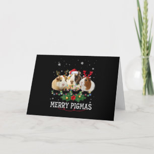 Three Guinea Pig Christmas Lights Santa Hat Card