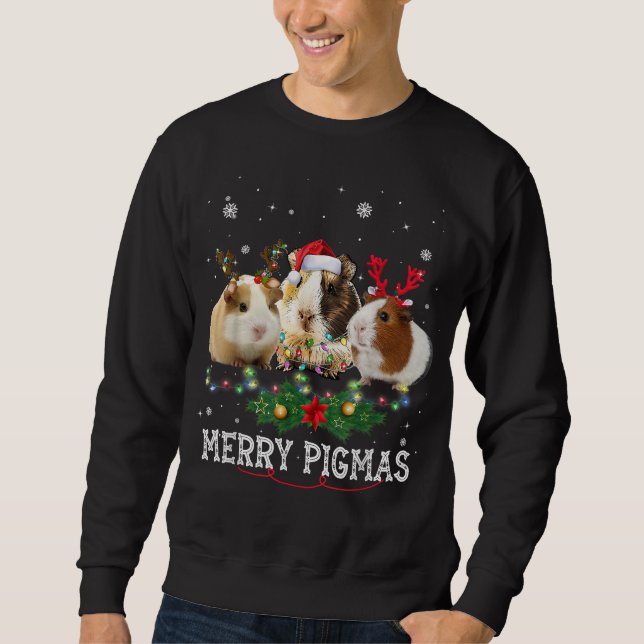 Three Guinea Pig Christmas Lights Santa Hat Sweatshirt (Front)