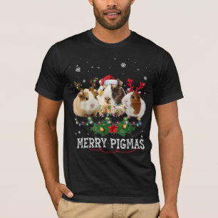 Three Guinea Pig Christmas Lights Santa Hat T-Shirt