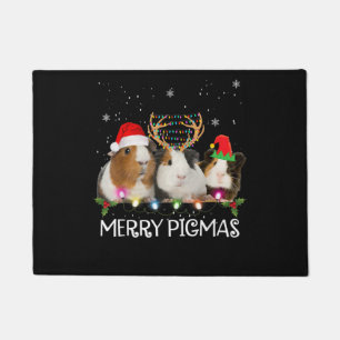 Three Guinea Pig Christmas Lights Santa Hat Xmas Doormat