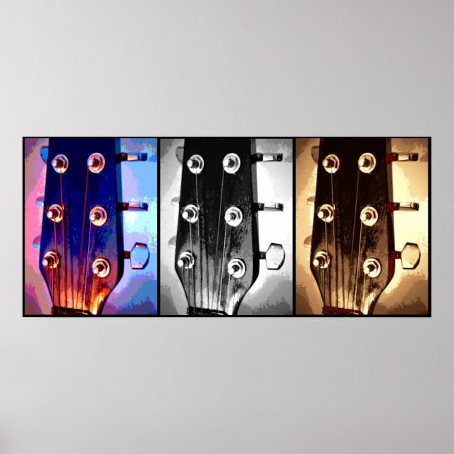 Three Guitar Heads Musicians Music Lovers Artsy Poster (Front)