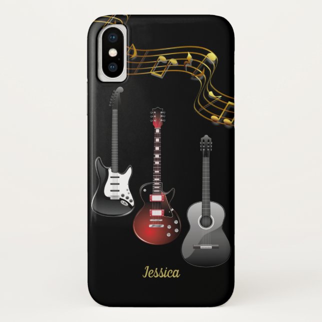 Three Guitars and Music Notes, Name Case-Mate iPhone Case (Back)