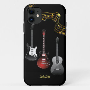 Three Guitars and Music Notes, Name iPhone 11 Case