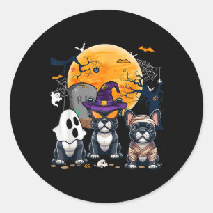 Three Halloween French Bulldogs Cosplay Witch Ghos Classic Round Sticker