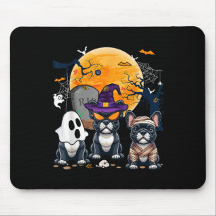 Three Halloween French Bulldogs Cosplay Witch Ghos Mouse Pad