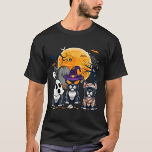 Three Halloween French Bulldogs Cosplay Witch Ghos T-Shirt