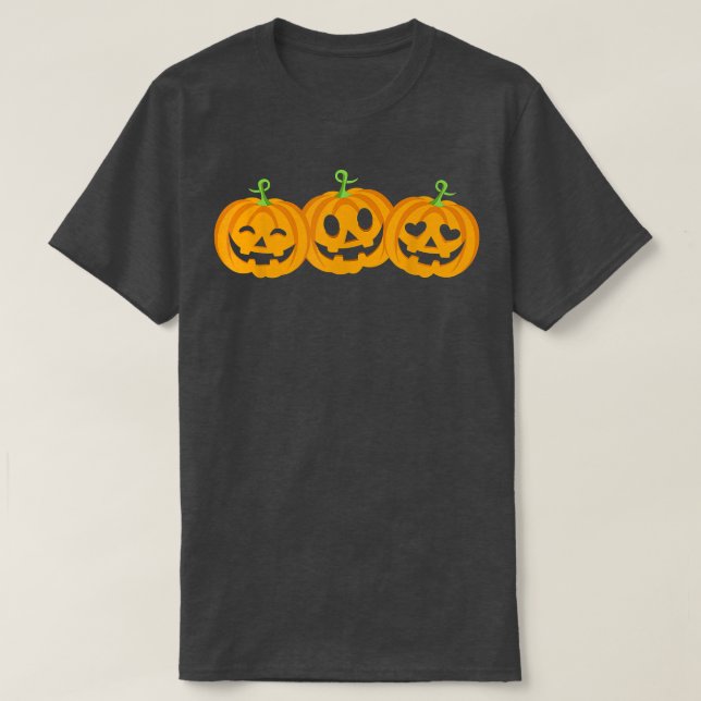Three halloween pumpkins Jack o Lantern faces  T-Shirt (Design Front)