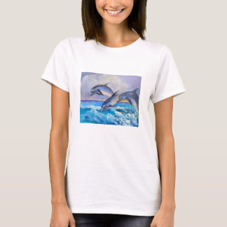 Three Happy Dolphins Jumping Art T-Shirt